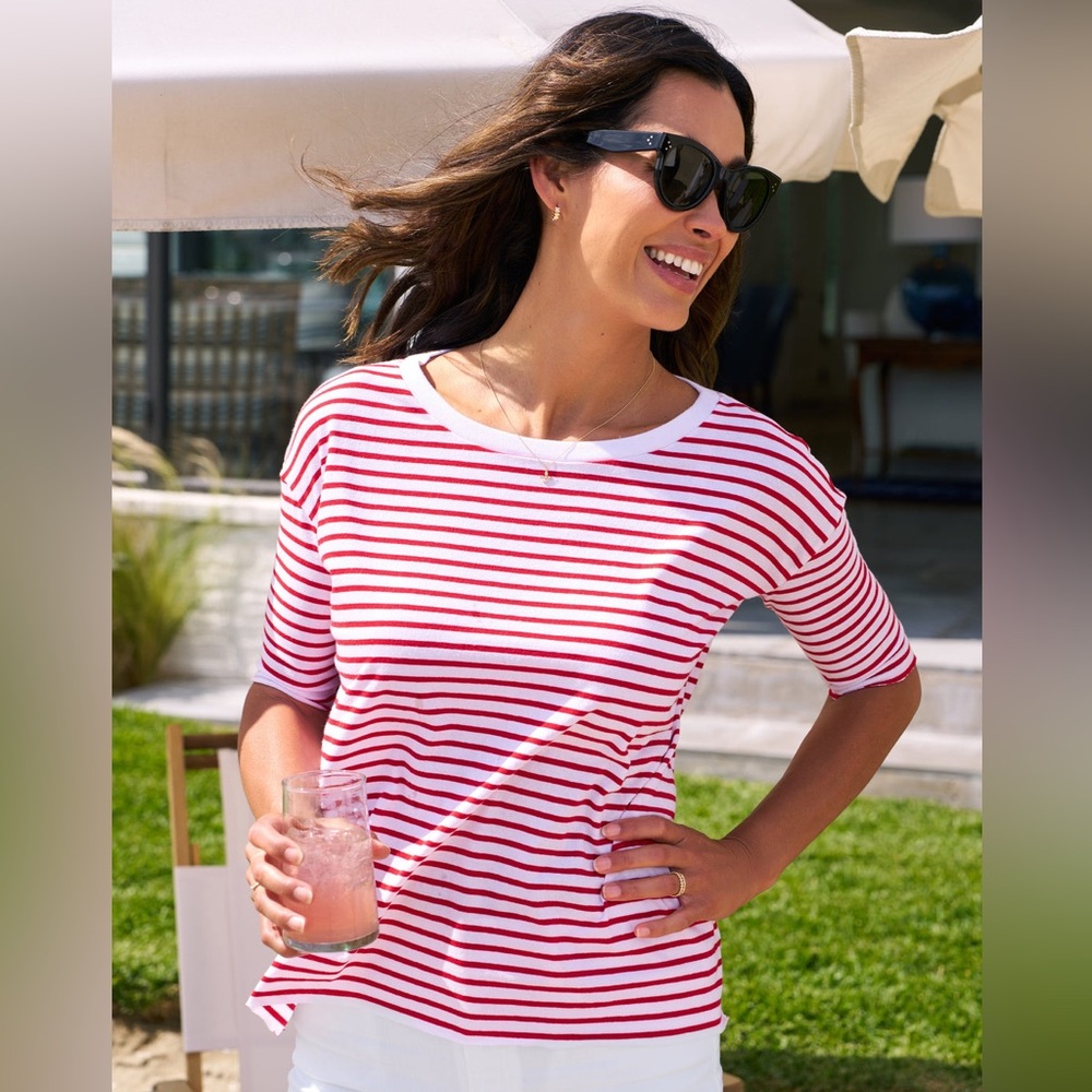 Frank & Eileen Red and White Striped Short Sleeve Tee